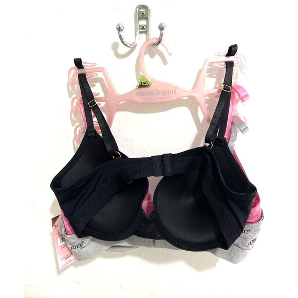 Juicy Couture Push Up Bra 34C 3 Pack Sleek & Smooth Underwire Grey Pink Black - Picture 5 of 11
